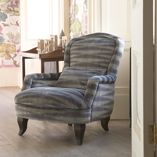 John Sankey Alphonse Chair in Argento Velvet Titanium Fabric with Studding